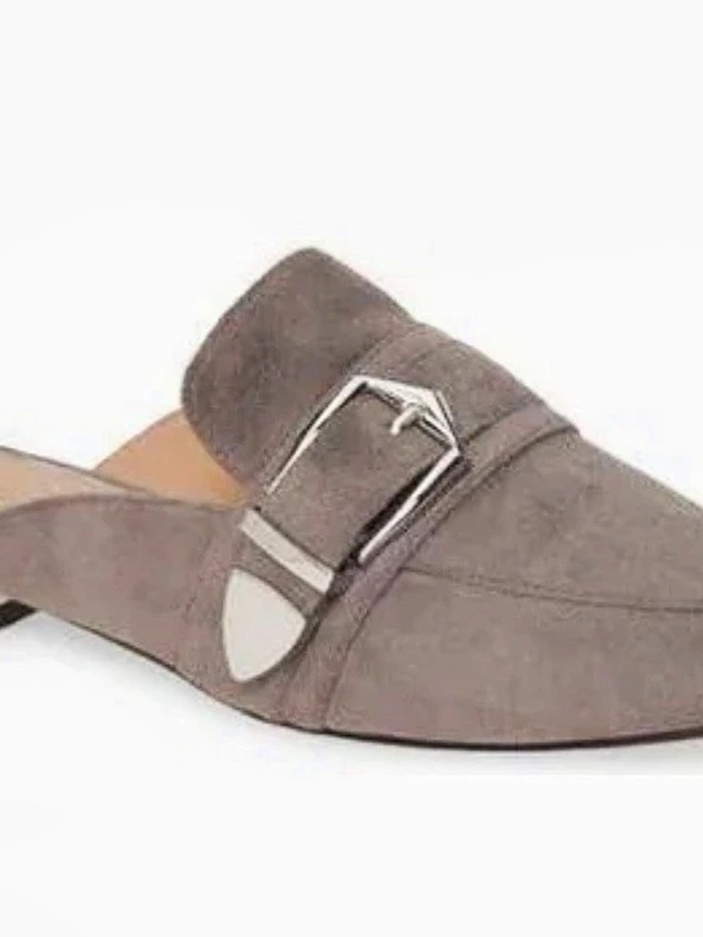*NEW* Línea Paolo “Ace” Pointed Toe Buckle Mules in Stone (gray color) kid suede